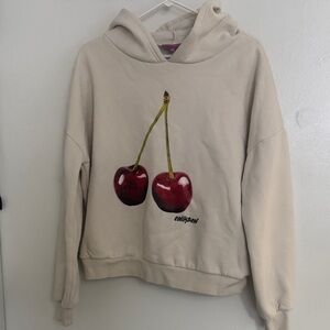 Edikted Beige Cowl Neck Sweater with Cherry Design